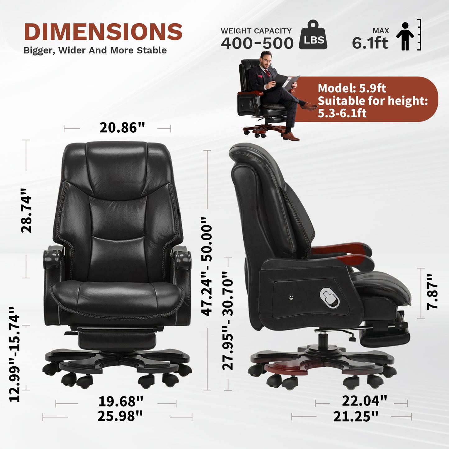 Sillón de Dirección Jones de Cuero con Masaje y Reclinación Eléctrica