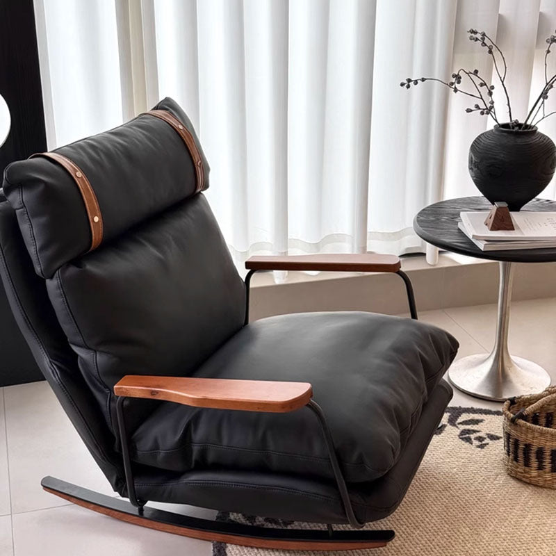 Mecedora Retro de Piel Estilo Francés - Sillón Balancín Vintage de Cuero
