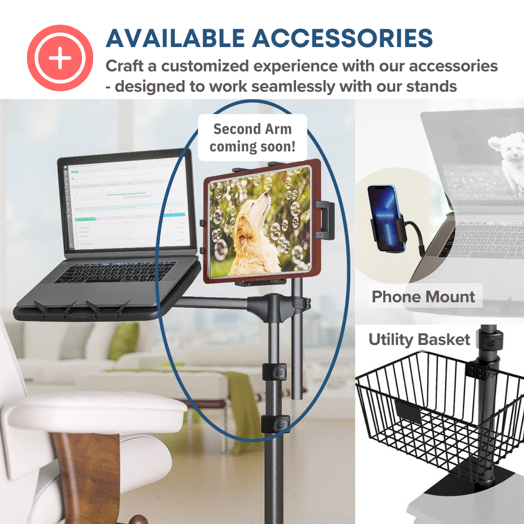 Soporte para Portátil con Ruedas y Brazo Articulado - Mesa Auxiliar Ajustable para Teletrabajo y Oficina