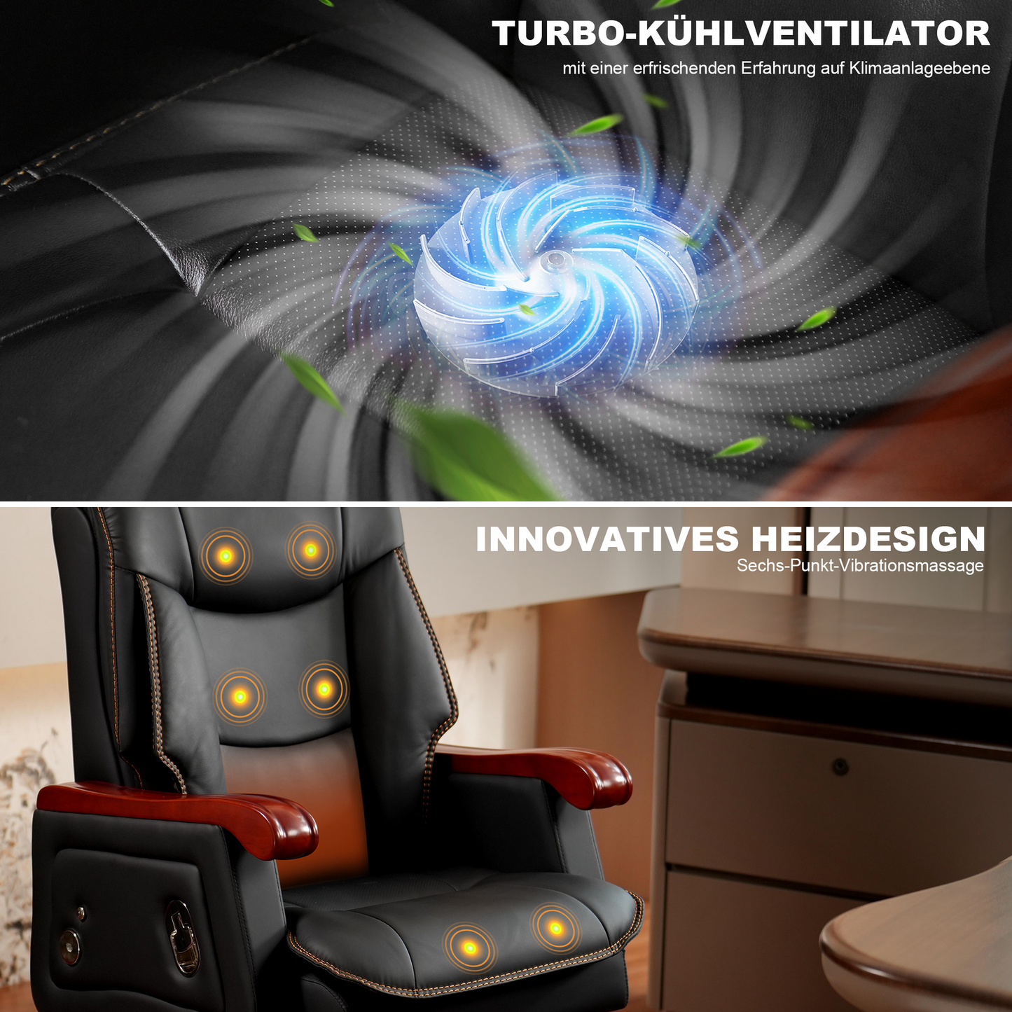 Sillón de Dirección Jones de Cuero con Masaje y Reclinación Eléctrica