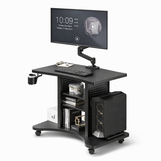 Mesa de Escritorio Regulable en Altura Cameron | Soporte para Trabajar de Pie con Estantes