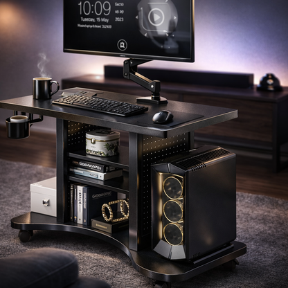 Mesa de Escritorio Regulable en Altura Cameron | Soporte para Trabajar de Pie con Estantes