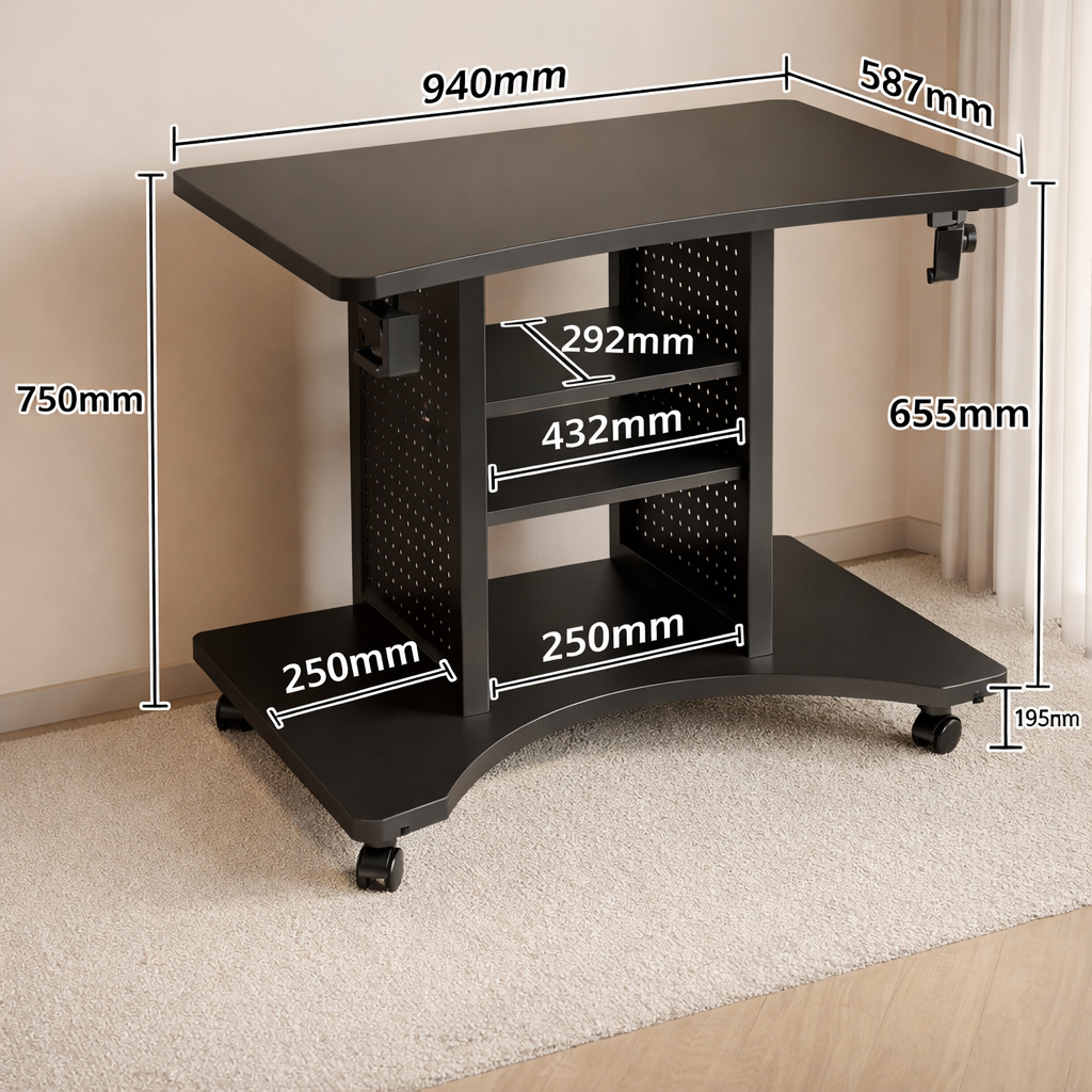 Mesa de Escritorio Regulable en Altura Cameron | Soporte para Trabajar de Pie con Estantes