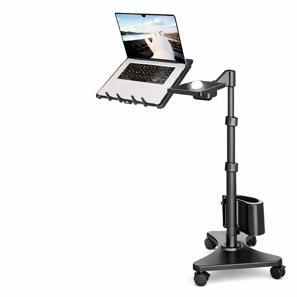 Soporte para Portátil con Ruedas y Brazo Articulado - Mesa Auxiliar Ajustable para Teletrabajo y Oficina