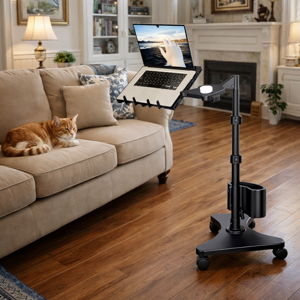 Soporte para Portátil con Ruedas y Brazo Articulado - Mesa Auxiliar Ajustable para Teletrabajo y Oficina