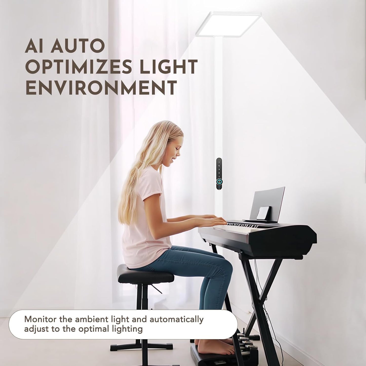 Lámpara de Pie LED 120W con Sensor de Movimiento - Luz de Lectura Gran Alcance 10500 lm, 4000K Blanco Neutro