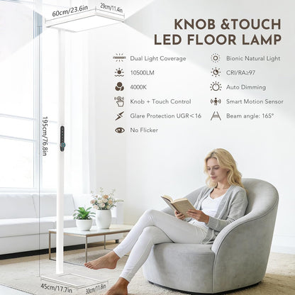 Lámpara de Pie LED 120W con Sensor de Movimiento - Luz de Lectura Gran Alcance 10500 lm, 4000K Blanco Neutro