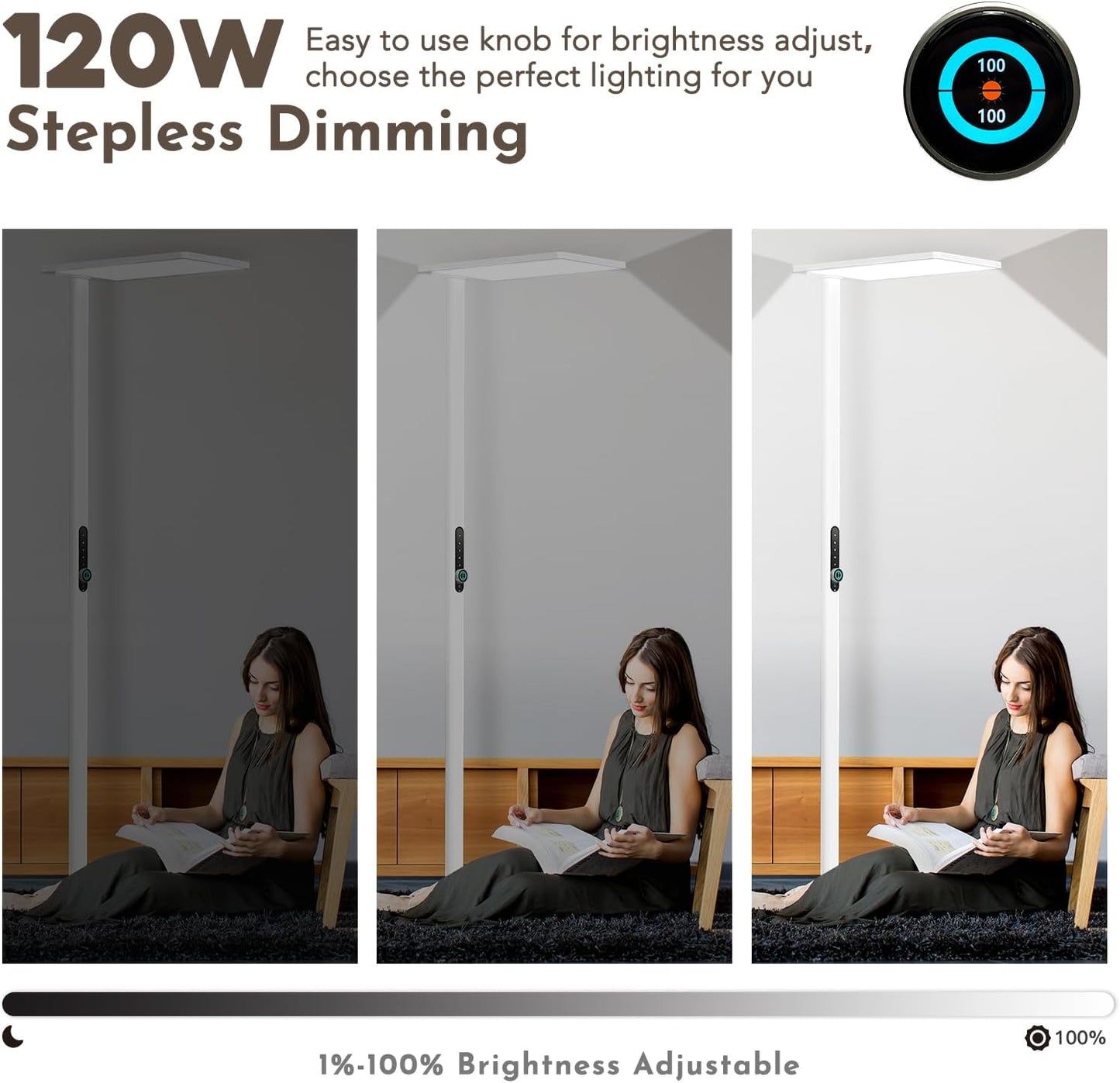 Lámpara de Pie LED 120W con Sensor de Movimiento - Luz de Lectura Gran Alcance 10500 lm, 4000K Blanco Neutro