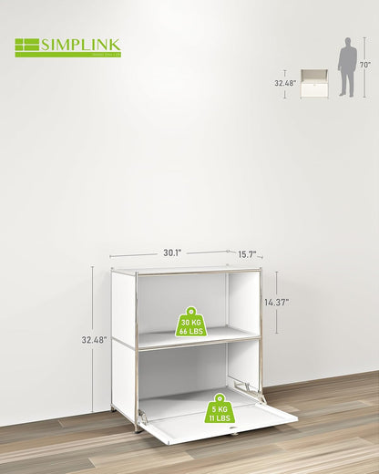 Mesa Auxiliar Moderna Ennio con Tapa Abatible y Ruedas Extraíbles - Blanco