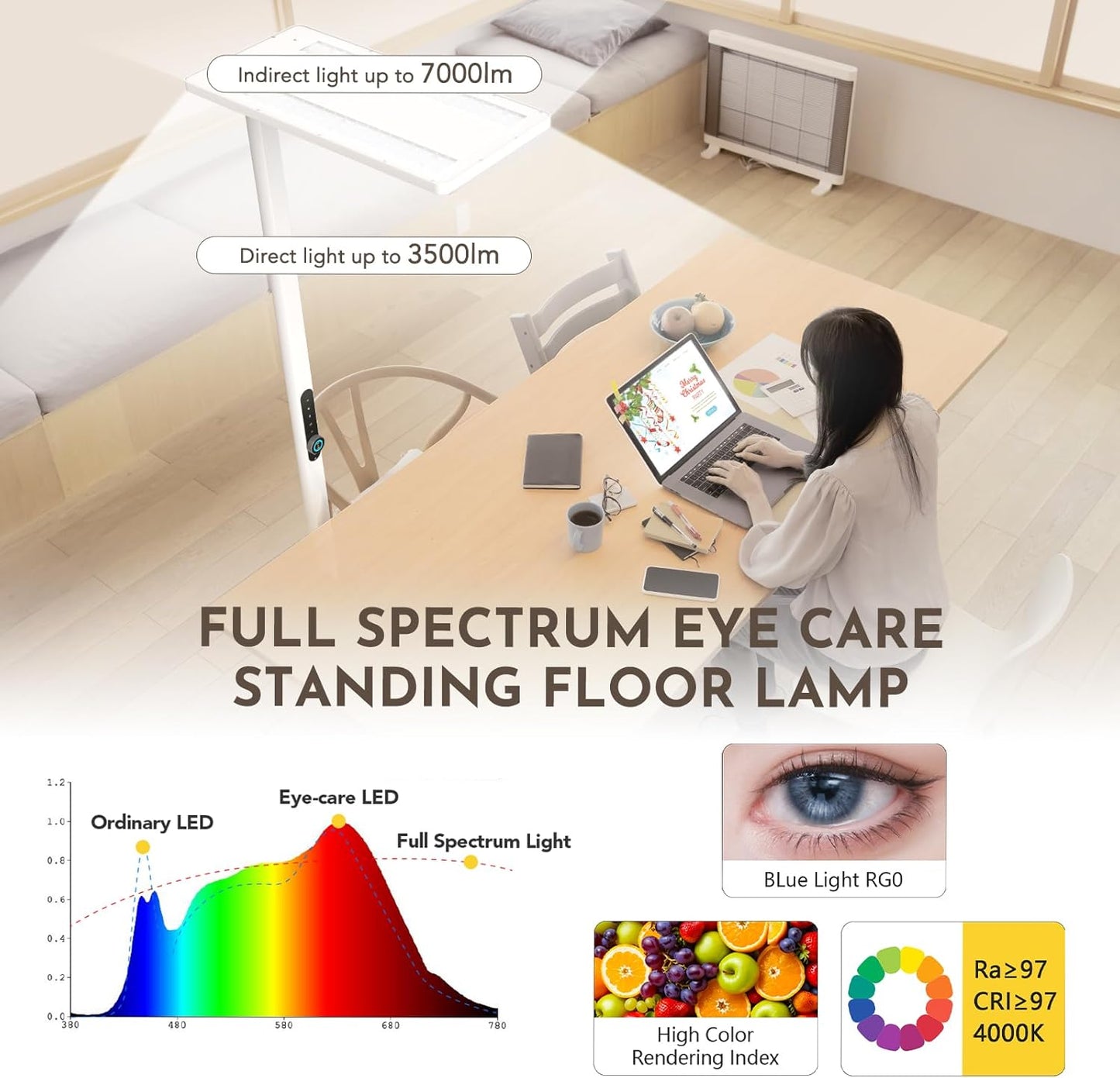 Lámpara de Pie LED 120W con Sensor de Movimiento - Luz de Lectura Gran Alcance 10500 lm, 4000K Blanco Neutro