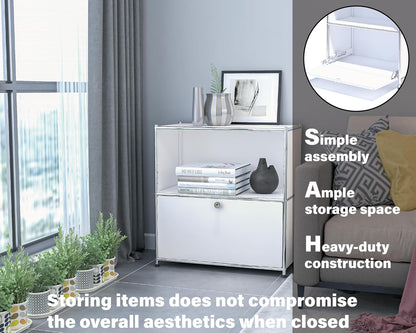 Mesa Auxiliar Moderna Ennio con Tapa Abatible y Ruedas Extraíbles - Blanco