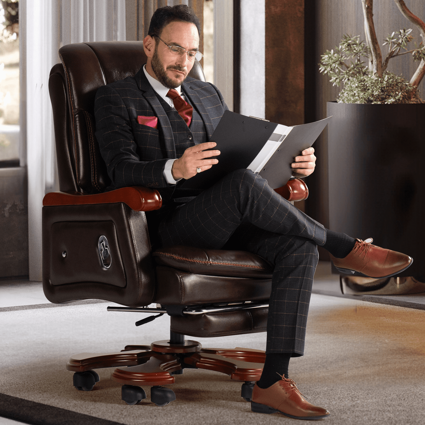 Sillón de Dirección Jones de Cuero con Masaje y Reclinación Eléctrica
