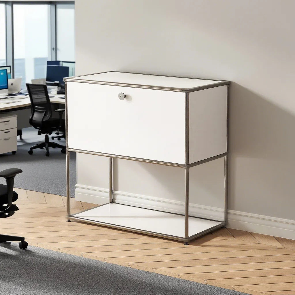 Mesa Auxiliar Moderna Ennio con Tapa Abatible y Ruedas Extraíbles - Blanco
