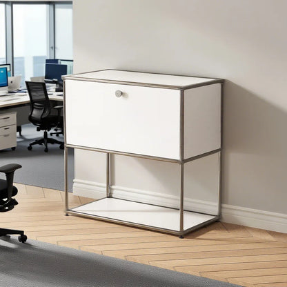 Mesa Auxiliar Moderna Ennio con Tapa Abatible y Ruedas Extraíbles - Blanco