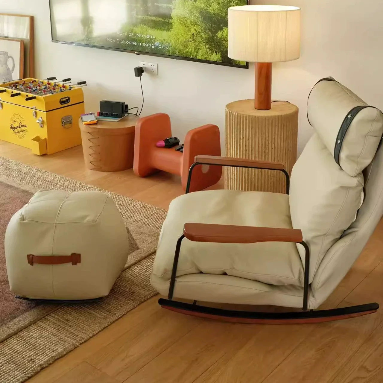 Mecedora Retro de Piel Estilo Francés - Sillón Balancín Vintage de Cuero