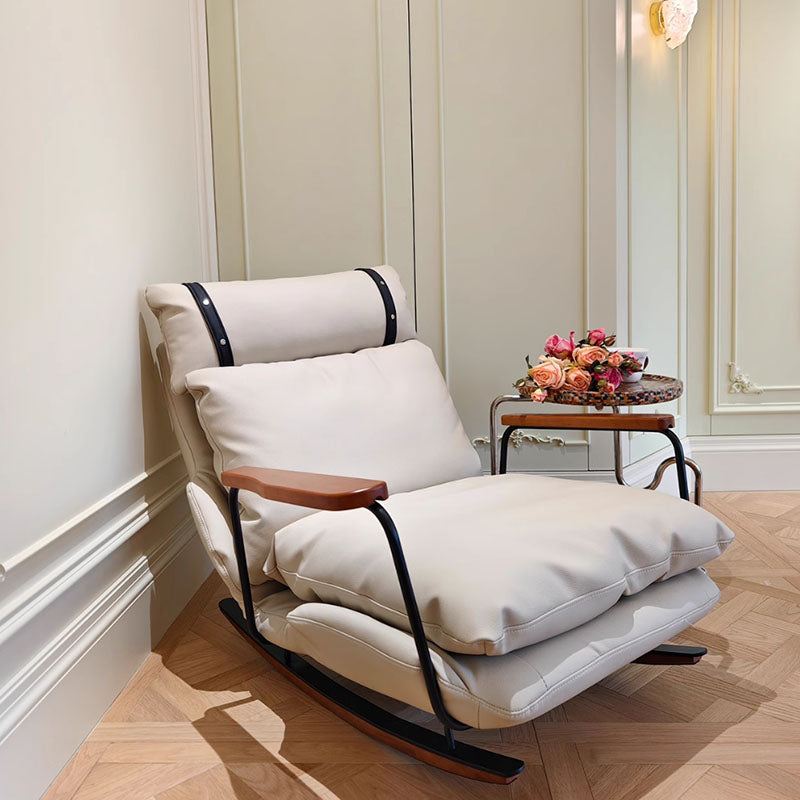 Mecedora Retro de Piel Estilo Francés - Sillón Balancín Vintage de Cuero