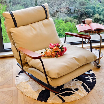 Mecedora Retro de Piel Estilo Francés - Sillón Balancín Vintage de Cuero
