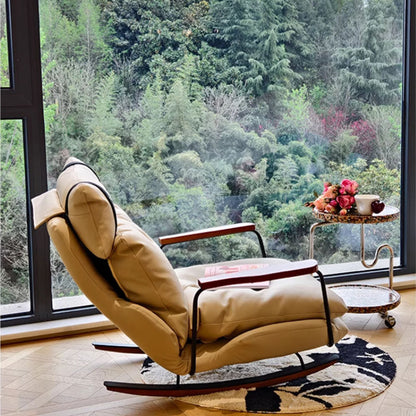 Mecedora Retro de Piel Estilo Francés - Sillón Balancín Vintage de Cuero