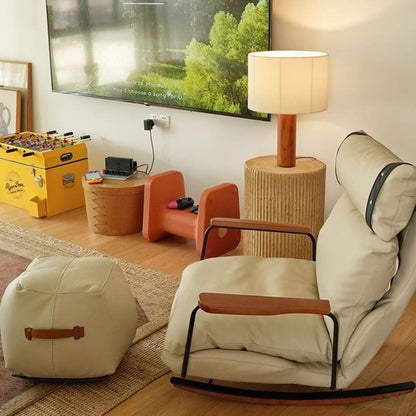 Mecedora Retro de Piel Estilo Francés - Sillón Balancín Vintage de Cuero