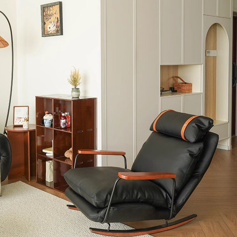 Mecedora Retro de Piel Estilo Francés - Sillón Balancín Vintage de Cuero