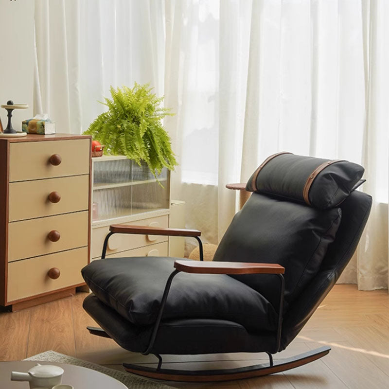 Mecedora Retro de Piel Estilo Francés - Sillón Balancín Vintage de Cuero