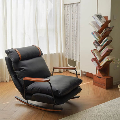 Mecedora Retro de Piel Estilo Francés - Sillón Balancín Vintage de Cuero