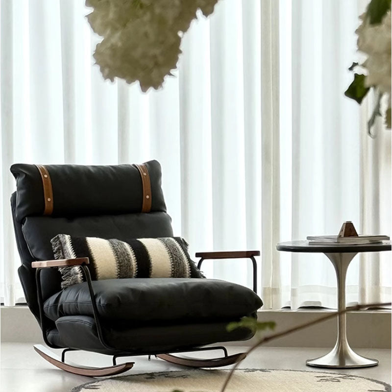 Mecedora Retro de Piel Estilo Francés - Sillón Balancín Vintage de Cuero