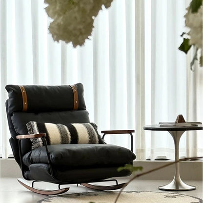 Mecedora Retro de Piel Estilo Francés - Sillón Balancín Vintage de Cuero