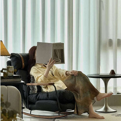 Mecedora Retro de Piel Estilo Francés - Sillón Balancín Vintage de Cuero